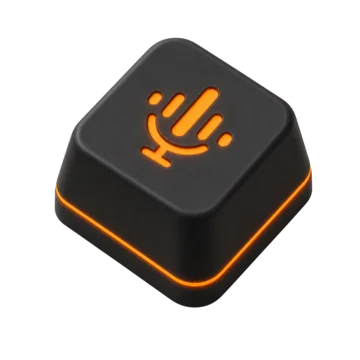 The RadMyk dictation key: a keycap with a glowing amber microphone